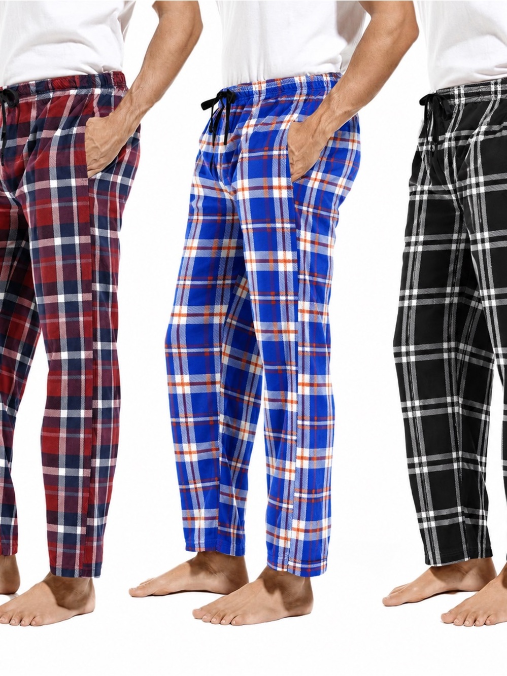Moolmeyno Men’s 3-Pack Plaid Pajama Lounge Pants Drawstring Pockets New